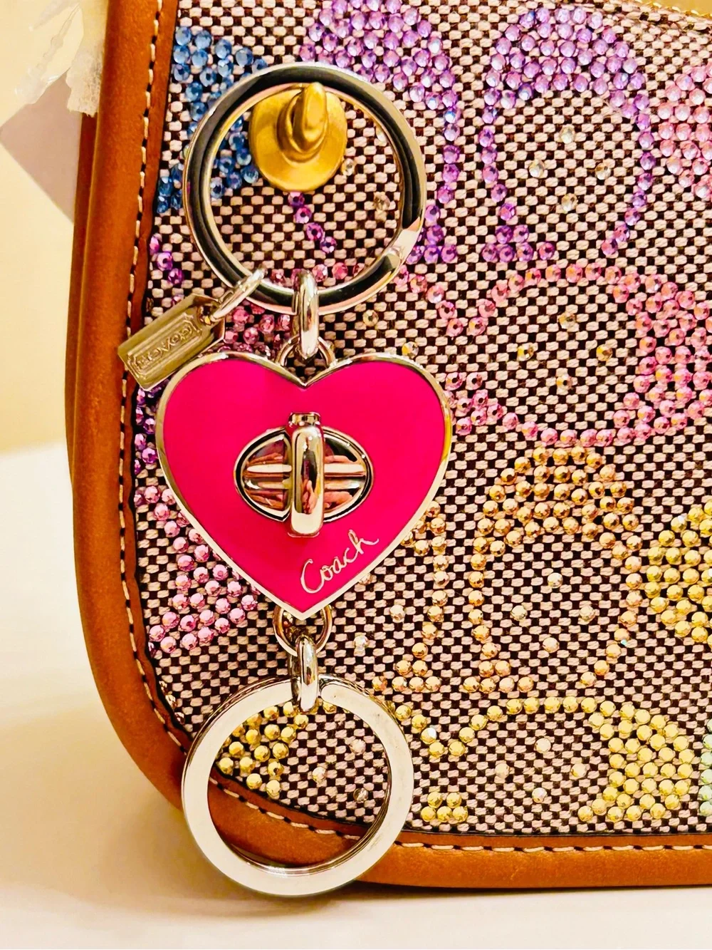 Coach Pink Heart Valet Keychain/ Bag Charm